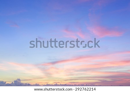 Wide perfect soft cloud sunset pink nature sky light nature summer background landscape view concept for pressure sunrise on sea beach night. Puffy Cloud move windy relaxing vacation travel tropical.