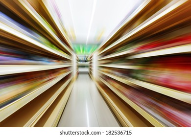 Wide Perspective Of Empty Supermarket Aisle