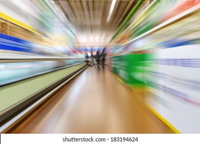 Wide Perspective Of Empty Supermarket Aisle