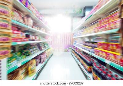 Wide Perspective Of Empty Supermarket Aisle