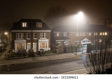 Wide Picture Of Foggy London Street.