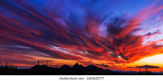 Wide Ratio Landscape Of Sunset Skies Over North Scottsdale Arizona