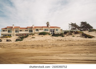 Wide Sandy Beach And Hotels With Ocean View In Small Beach Town