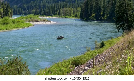 Wide Shot Of Fishing Dift Boat Navigating The Snake River