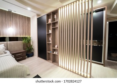 wide shot of an interior of a master bedroom with table lamp in amman jordan 12-2-2019 - Shutterstock ID 1702824127
