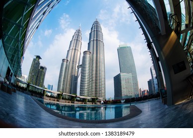 Wide Shot Of Klcc And The Swimming Pool