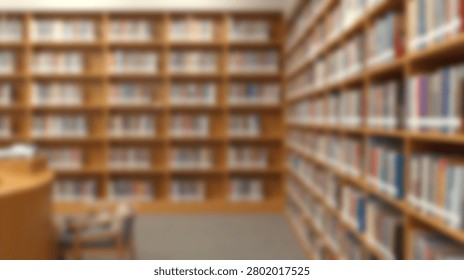 A wide shot of a library interior featuring numerous wooden bookshelves packed with various books, creating a sense of knowledge and learning.