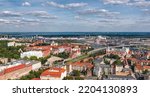 Wide summer panorama of Szczecin city, Poland