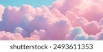 Wide, Tranquil Skyline Featuring Soft, Cotton Candy Clouds in a Dreamlike Atmosphere, Pastel Hues of Pink and Blue Paint Serene, Dreamy Cloudscape, Panoramic Sky