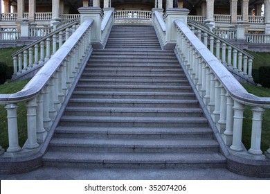 wide view with beautiful classical mansion staircase with balustrade in the park  - Powered by Shutterstock