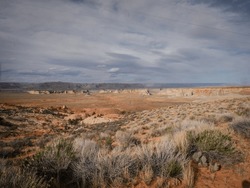 Wide View Of Pink Sandstone Cliffs Near Lake Powell And Glen Canyon National Rec Area