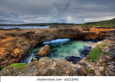 Wideangel View Of The Natural Bridge On Aruba