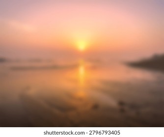 A wide-angle view of a dramatic sunset, where the orange sky and bright sun are perfectly mirrored on the flat, wet surface of the beach sand.
