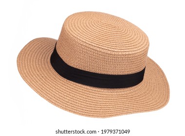 Wide-brimmed hat with bow by black cloth isolated on white background - Powered by Shutterstock