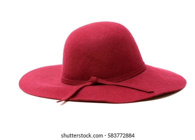 wide-brimmed red fashionable lady's hat isolated on white