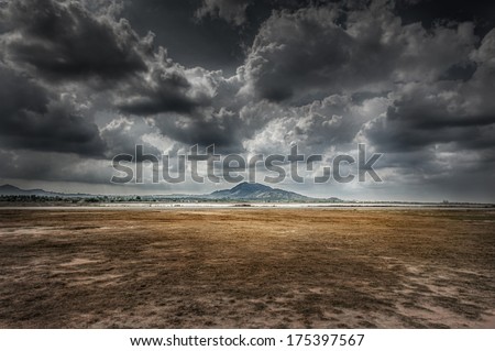 widely field, mountain and cloud in dramatic