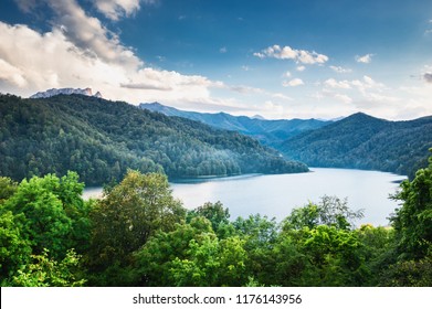 Widely panoramic view of the Goygol - lake in Azerbaijan located in the reserve