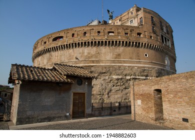 Wide-shot Of Saint Michael's Castle At Rome Against A Clear Blue Sky