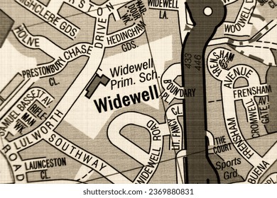 Widewell, Devon, England, United Kingdom atlas map town name in sepia - Shutterstock ID 2369880831