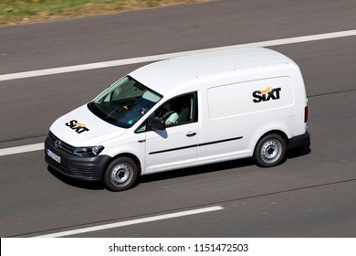 WIEHL, GERMANY - JULY 14, 2018: Volkswagen Caddy of Sixt on motorway. Sixt SE is a European multinational car rental company with about 4,000 locations in over 100 countries.
