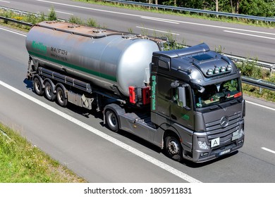 WIEHL, GERMANY - JUNE 26, 2020: Kreiling Mercedes-Benz Actros Truck With Dry Bulk Trailer On Motorway.