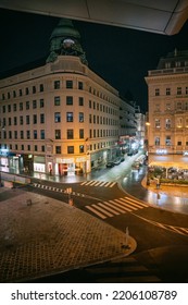 Wien, Austria - August 19, 2022: Night Aerial View Of City Center.