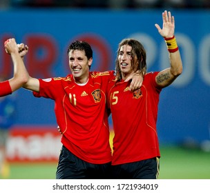 Wien, AUSTRIA - June 22, 2008: 
Joan Capdevila And Sergio Ramos Celebrate The Victory 
During The UEFA Euro 2008 
Spain V Italy At Ernst Happel Stadion. 
