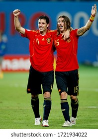 Wien, AUSTRIA - June 22, 2008: 
Joan Capdevila And Sergio Ramos Celebrate The Victory
During The UEFA Euro 2008 
Spain V Italy At Ernst Happel Stadion. 
