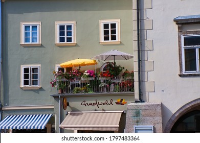 Wiener Neustadt, Austria - July 25 2020
View Of A Lush Garden On A Balcony In The Inner City Of Wiener Neustadt, Lower Austria, Austria, Europe