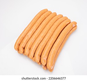 Wiener Sausages, Frankfurters, Isolated On White Background. Polish Meat Product, A Packshot Photo For Package Design. 