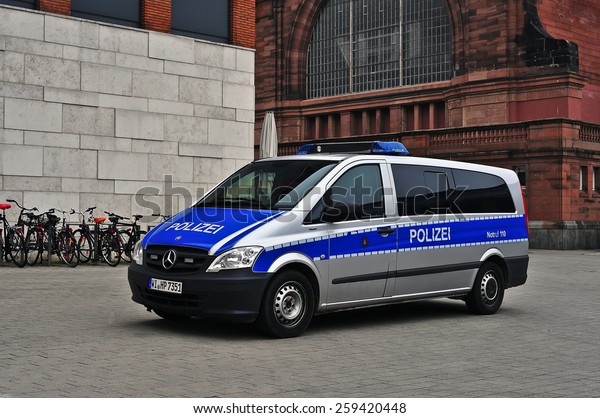 WIESBADEN,GERMANY-FEB 18: police van on\
February 18,2015 in\
Mainz,Germany.