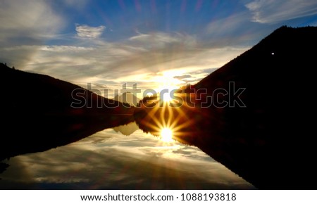 Similar – Bietschorn mountain peak at sunrise, Switzerland