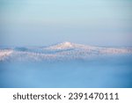 Wiew over wintery mountain landscape near Kuusamo, Northern Finland, Europe