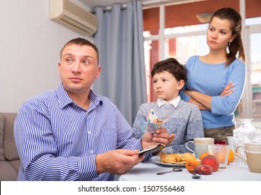 Wife And Son Asking Husband For More Money 