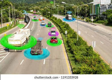 Wifi  And Car On Street  With Graphic Sensor Signal Technology Concept.