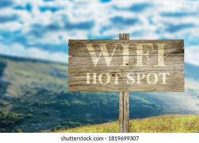 Wifi Hot Spot Sign At Nature Background