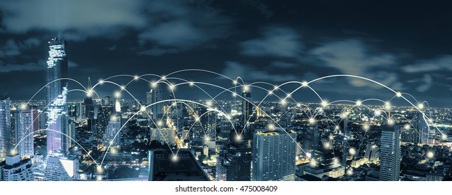 Wifi Icon And City Scape And Network Connection Concept, Smart City And Wireless Communication Network, Abstract Image Visual, Internet Of Things