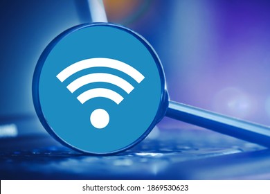 Wifi Network Background. Wireless Internet Connection Symbol. Laptop Mobile Internet Hot Spot. Online Symbol Background. Wi-fi Icon. Modern Computer Technology.	