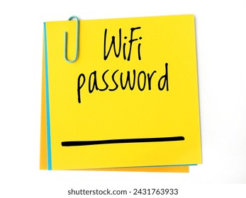 wifi password text and empty space on a yellow sticky note 
