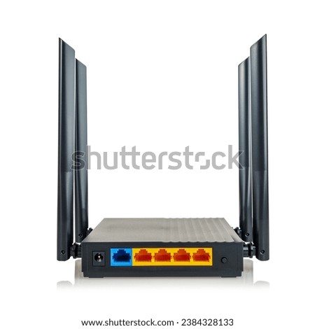 Wi-Fi router wireless Internet transmitter in the office and at home, isolated on white background, close up
