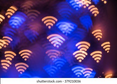 Wifi Symbol. Abstract Glowing Blurred Background. Bokeh. Defocused Blinking Shaped Lights. Wi-fi Backdrop