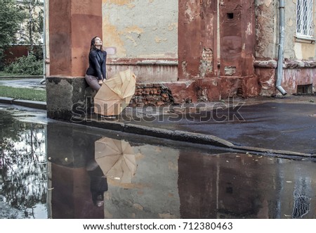 wight girl sitting alone on street stock photo edit now 712380463
