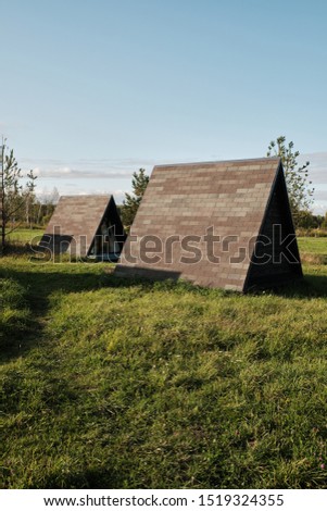 wigwams in nature. A hause. camping concept. glamping. field trip. country life