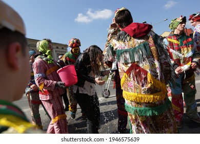 Wilamowice, Poland - April 2, 2018: Easter celebrations in Poland.
Wilamowickie Smiergusty. A regional, long-standing, folk tradition focuses on pouring water on girls by boys on Easter Monday 