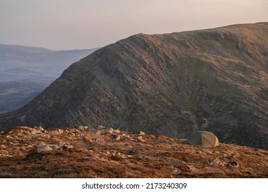 A Wild Camping Tent High In The Mountains Of Snowdonia UK