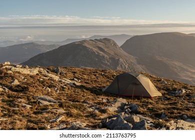 A WIld Camping Tent In The Mountains Of Snowdonia Wales