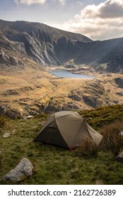 A Wild Camping Tent In The Mountains Of Snowdonia In Wales UK