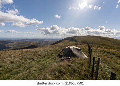 A Wild Camping Tent In The Mountains Of Wales UK Cadair Berwyn