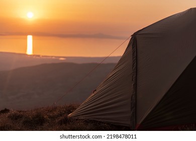 A Wild Camping Tent In The Mountains Of Wales UK Snowdoniaa