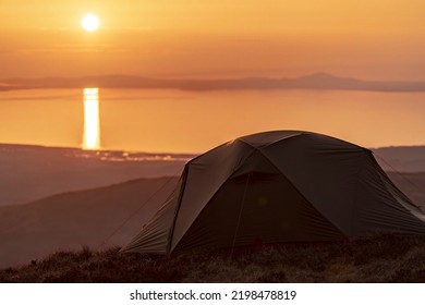 A Wild Camping Tent In The Mountains Of Wales UK Snowdonia